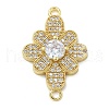 Rack Plating Brass Clear Cubic Zirconia Flower Connector Charms KK-A234-071G-1