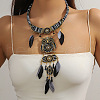 Bohemian Style Alloy Rhinestone and Feather Polyester Multi Layered Necklaces FS-WGC08FA-04-1