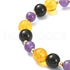 Natural Mixed Gemstone Round Beaded Stretch Bracelet with Alloy Enamel Pumpkin Charms for Halloween BJEW-TA00271-3