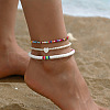 Bohemian Polymer Clay Heishi Beaded Heart Stretch 3 Layer Anklets WG28347-01-1