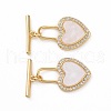 Brass Micro Pave Clear Cubic Zirconia with Shell Toggle Clasps KK-E068-VC170-2