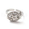 Clear Cubic Zirconia Moon & Star Open Cuff Ring RJEW-C055-03P-2