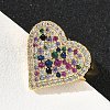 Heart Brass Micro Pave Cubic Zirconia Cuff Rings for Women RJEW-A069-12G-04-3