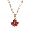 Brass Red Enamel Maple Leaf Pendant Cable Chain Necklaces for Women NJEW-JN05080-1