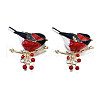 Bird with Branch Enamel Pin with Crystal Rhinestone JEWB-N007-147-2