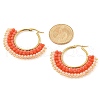 304 Stainless Steel & Bohemian Beaded Fan Hoop Earrings for Women EJEW-R001-01G-04-3
