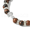 Cross Brass Micro Pave Clear Cubic Zirconia & 8mm Round Natural Mahogany Obsidian Beaded Stretch Bracelets for Women BJEW-JB10819-02-3