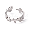 304 Stainless Steel Leafy Branch Wrap Open Cuff Ring for Women RJEW-C045-20P-2