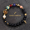 12 Zodiac Sign Natural Black Obsidian Round Beads & Synthetic Mixed Gemstone Beads Charm Bracelets for Men Women WG666A9-08-1