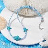 Synthetic Turquoise Starfish & Turtle & Seed Beaded Necklace for Women NJEW-JN04482-01-3