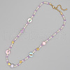 Christmas Theme Glass & Imitation Pearl & Brass Bicone Flat Round Beaded Necklaces GF3195-6-1