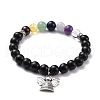 Natural Obsidian & Mixed Stone Round Beads Stretch Bracelet BJEW-JB07060-2