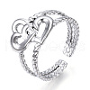 304 Stainless Steel Interlocking Heart Open Cuff Ring RJEW-N040-16-1