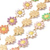 Ion Plating(IP) 304 Stainless Steel Daisy Flower Link Chains with Enamel AJEW-J035-03G-13-1