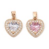 Rack Plating Leaf Brass Clear Cubic Zirconia With Glass Pendants KK-S407-17KCG-2