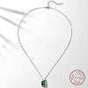 Cubic Zirconia Rectangle Pendant Necklace with Rhodium Plated 925 Sterling Silver Chains BR7247-2