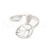 304 Stainless Steel Heart & Leaf Adjustable Ring for Women RJEW-K245-35P-1