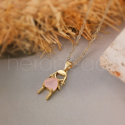 Girl Brass Pave Cubic Zirconia Pendant Necklaces FS-WGEF7B2-02-1
