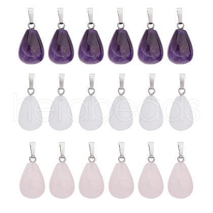 FIBLOOM 18Pcs 3 Styles Gemstone Pendants G-FI0001-28-1