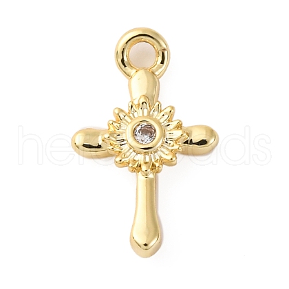 Brass Micro Pave Clear Cubic Zirconia Charms KK-V016-22E-G-1