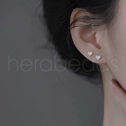925 Sterling Silver Clear Cubic Zirconia Heart Stud Earrings EJEW-Q030-02P-1