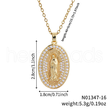 Retro Brass Pave Cubic Zirconia Virgin Mary Religion Pendant Necklaces IB9425-3-1