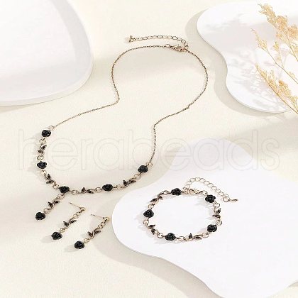 Rose Alloy & Acrylic Pendant Necklaces & Stud Dangle Earrings & Link Bracelets Sets FS-WG1B14F-04-1