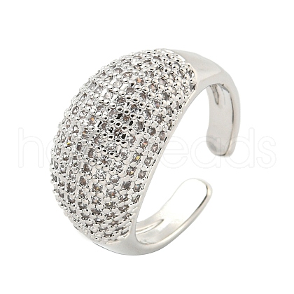 Real Platinum Plated Brass Micro Pave Clear Cubic Zirconia Cuff Rings RJEW-L113-016P-01-1