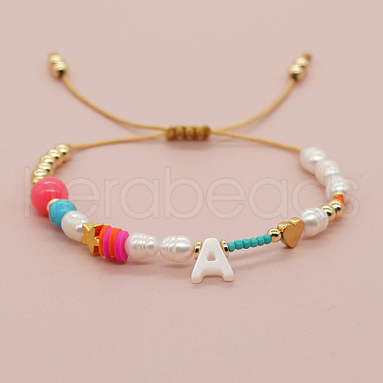 Bohemian Style Shell Letter Bead Braided Bead Bracelets for Women WG07C1E-01-1