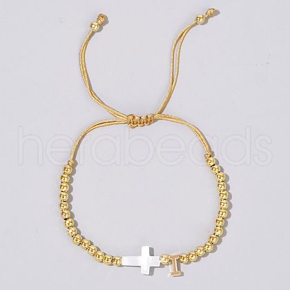 Brass Round Bead Braided Bead Bracelets VB3830-9-1