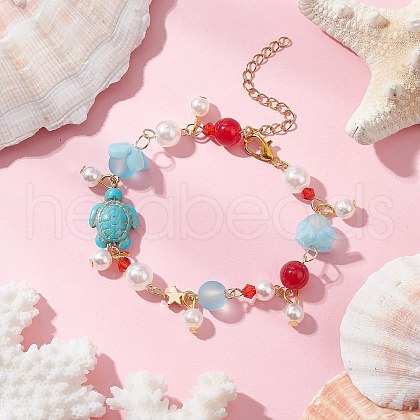 Dyed Synthetic Turquoise Beads Charm Bracelets BJEW-JB11852-01-1