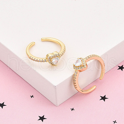 Brass Micro Pave Clear Cubic Zirconia Cuff Rings for Women KK-T074-13G-1