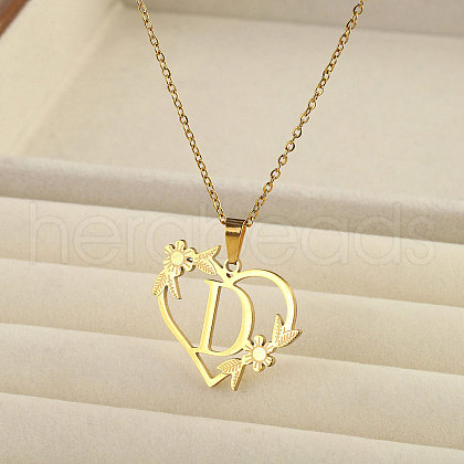 201 Stainless Steel Flower Heart Initial Pendant Necklaces for Women FS-WG08285-23-1