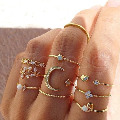 Mixed Style Alloy Rhinestone and Shell and Imitation Pearl Cuff Rings FS-WG24D27-04-1