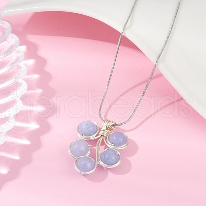 Leaf Copper Wire Wrapped Natural Aquamarine Beaded Pendant Necklaces NJEW-JN05218-04-1