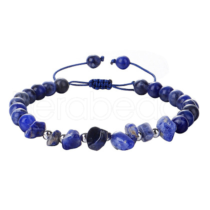 Natural Lapis Lazuli Round Beads & Chips Braided Bead Bracelets for Women Men MK7724-3-1