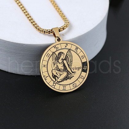 Flat Round with Constellation 201 Stainless Steel Pendant Necklaces WG10AD9-06-1