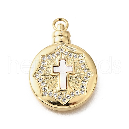 Brass Micro Pave Cubic Zirconia Shell Pendants KK-D328-17G-1