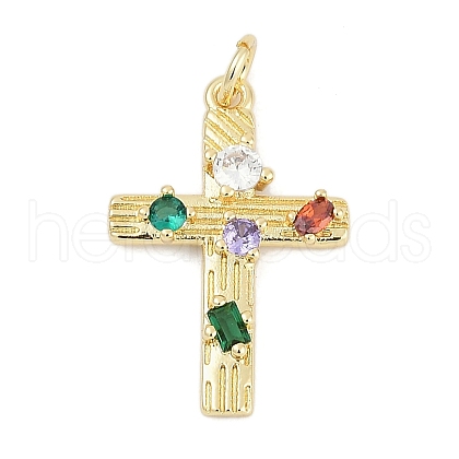Brass Micro Pave Clear Cubic Zirconia Pendants KK-G522-51G-04-1