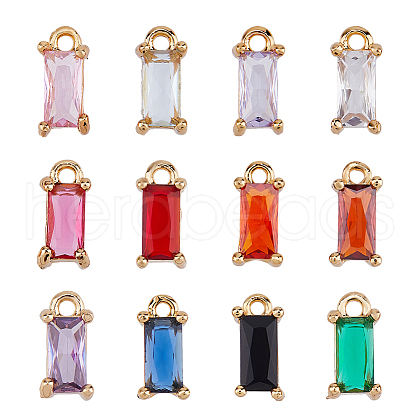 24Pcs 12 Colors Brass Cubic Zirconia Charms FIND-HS0001-13-1