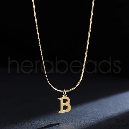 316 Surgical Stainless Steel Initial Pendant Flat Snake Chain Necklaces for Women WGC1053-02-1