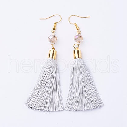 Ice Silk Thread Tassel Dangle Earrings EJEW-P142-A01-1