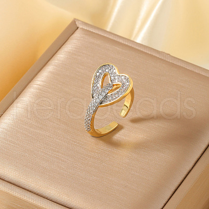 Brass Micro Pave Cubic Zirconia Cuff Rings JG6766-2-1