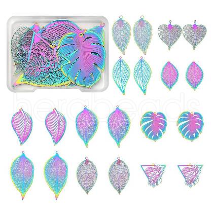 20Pcs 10 Styles Ion Plating(IP) 201 Stainless Steel Filigree Pendants & Big Pendants STAS-SZ0002-33-1