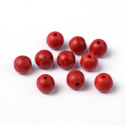 Dyed Red Round Synthetical Howlite Loose Beads X-TURQ-G609-8mm-1
