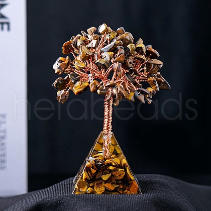 Natural Tiger Eye Chips Tree Decorations PW-WG80578-06-1