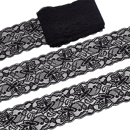 Polyester Elastic Flower Lace Trim Fabric DIY-WH0632-94A-1