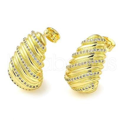 Teardrop Brass Stud Earrings with Clear Cubic Zirconia EJEW-G373-08G-1