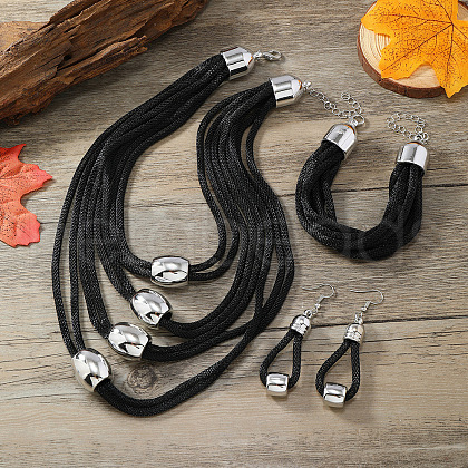 Alloy Barrel Beaded Multilayer Necklaces & Dangle Earring & Multilayer Bracelets Sets FS-WGE8EEA-08-1