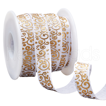WADORN 10Yards Gold Stamping Flower Polyester Elastic Cord OCOR-WR0001-49B-1